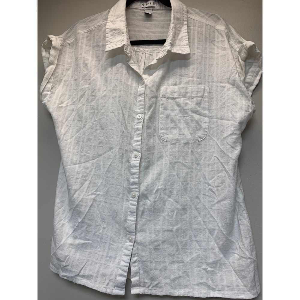 dash Button Down Shirt Womens Large White Excellent Textured Cotton Rayon 9830‎